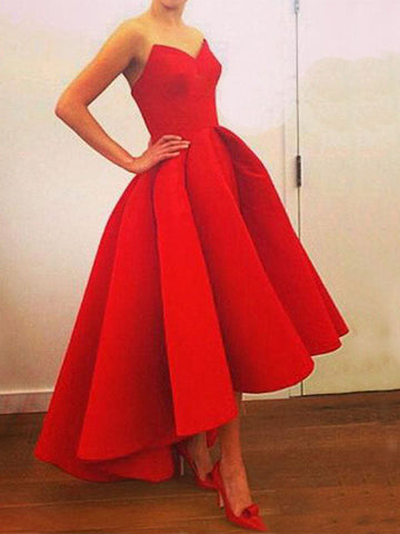 Woochic robe longue patineuses bustier court devant longue derriere dos nu fluide sans manches élégant de cocktail Rouge S